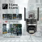 Wi‑Fi IP kamera sa 3 sočiva – PTZ rotacija, sirena i detekcija lica - Slika 3