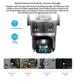 Wi‑Fi IP kamera sa 3 sočiva – PTZ rotacija, sirena i detekcija lica - Slika 7