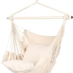 Viseća ljuljaška sa 2 jastuka – bež, udobno platno i drveni držač