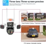 Wi‑Fi PTZ kamera 3‑u‑1 sa 4 MP sočivima i AI praćenjem – 360° nadzor + audio komunikacija - Slika 3