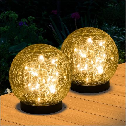 LED Solarna svetla od napuknutog stakla – 2 kom | Dekorativna baštenska rasveta sa toplim svetlom