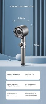 Glava tuša sa visokim pritiskom i filterom, 3 načina prilagodljivog raspršivanja sa masažnom četkom, kupatilski dodaci - Slika 6