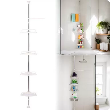 Teleskopska ugaona polica bez bušenja, prostor za odlaganje, okvir od nerdjajućeg čelika, ugaoni organizator za kupatilo