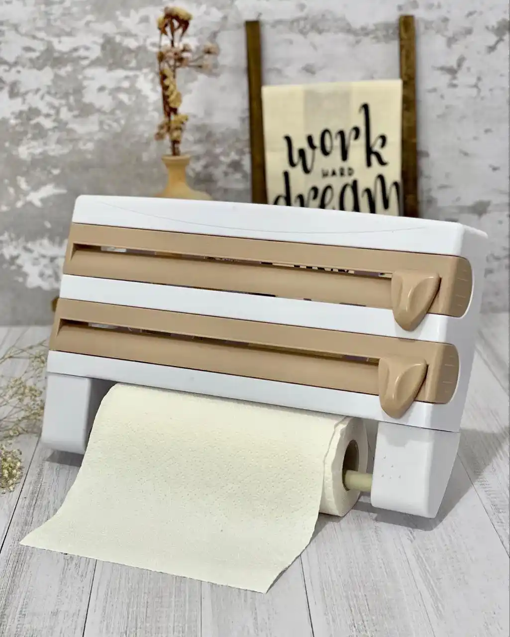 Zidni 3-u-1 držač za foliju, providnu foliju (svefon) i papirne ubruse Zidni 3-u-1 držač za foliju, providnu foliju (svefon) i papirne ubruse