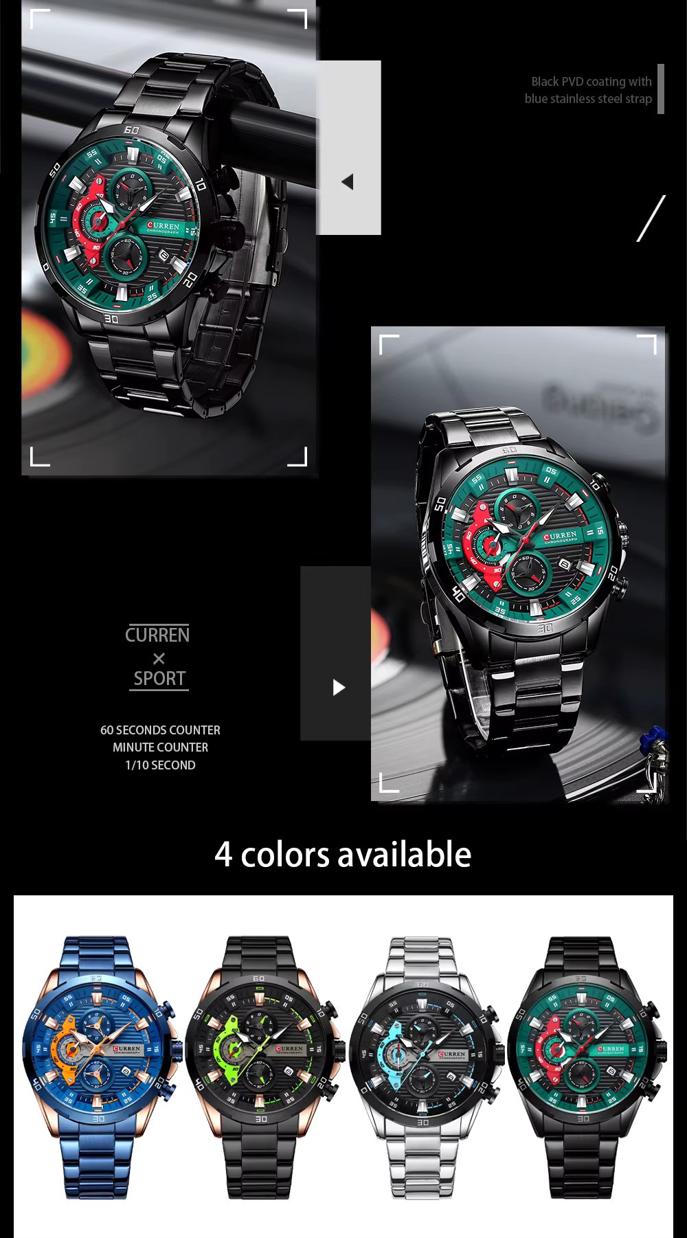 Prikaz četiri različite boje modela Curren 8402.
